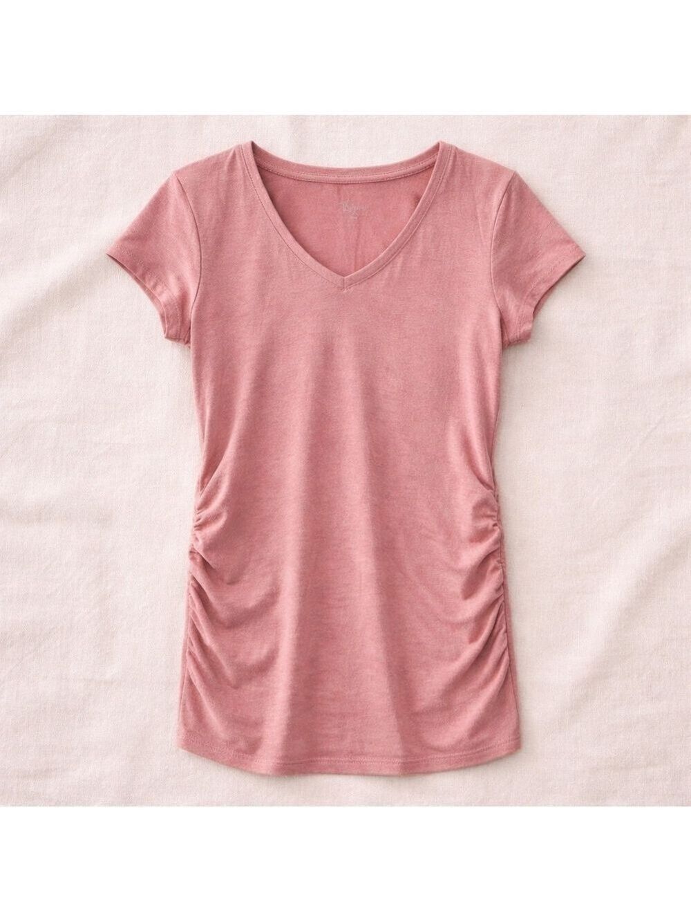 Thyme Maternity Pink Ruched Side V-Neck Top Size Large